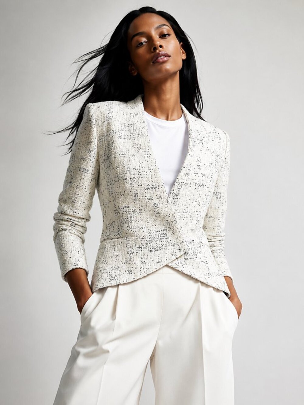 Derek Lam 10 Crosby Tweed Street Cropped Blazer Cream & Blue 6